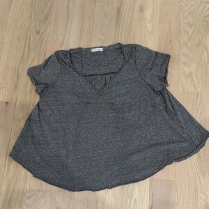 We The Free Dark Charcoal V-Neck Short Sleeve Baby Doll Tee